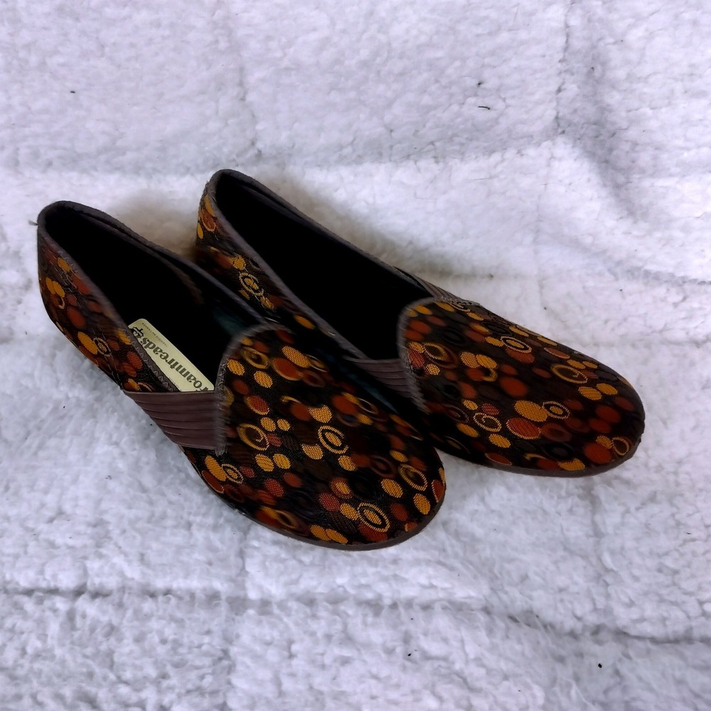 Vintage Foamthreads Tapestry Wedge Slippers Brown‎ Geometric MCM Loungewear
